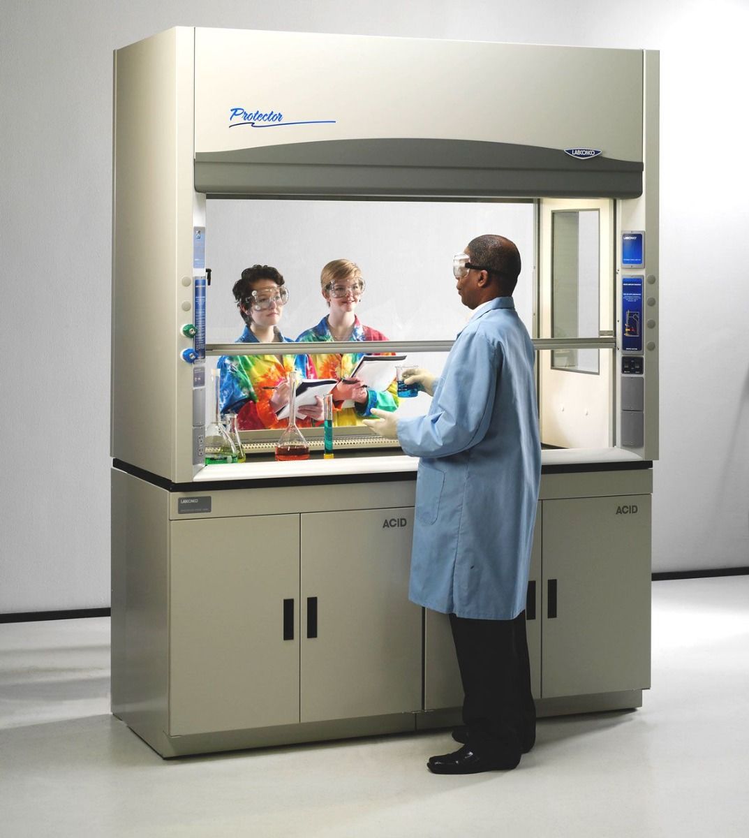 5' Protector Pass-Through Laboratory Hood with 2 fixtures, left window, 115V